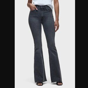 Hudson Flare High Rise Washed Black Denim Raw Hem Holly Jeans